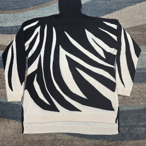 Charter Club Cashmere Sweater Women M Ivory Black Zebra Cashmere Turtleneck